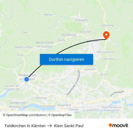 Feldkirchen In Kärnten to Klein Sankt Paul map
