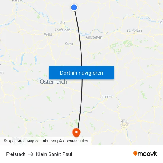 Freistadt to Klein Sankt Paul map