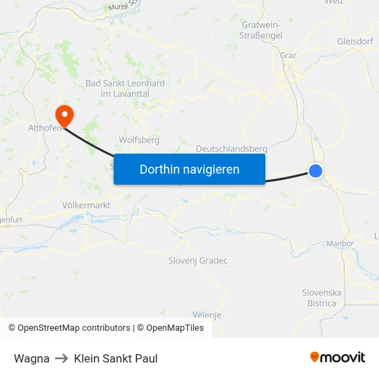 Wagna to Klein Sankt Paul map