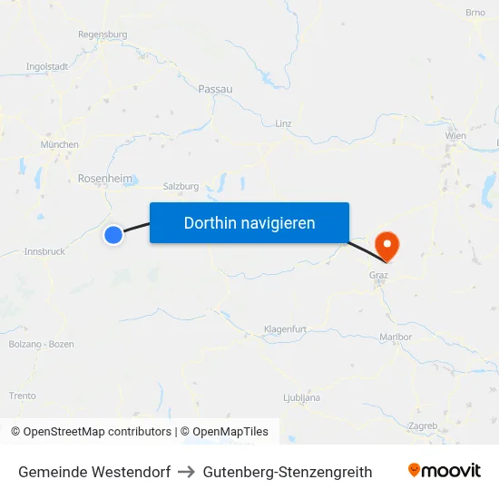 Gemeinde Westendorf to Gutenberg-Stenzengreith map