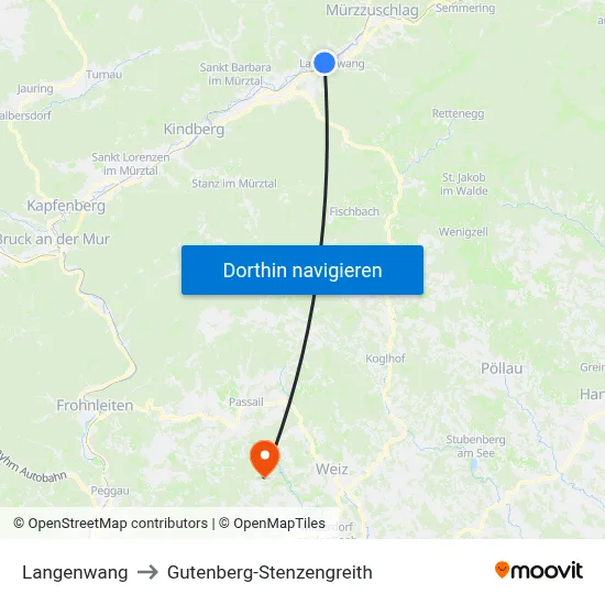 Langenwang to Gutenberg-Stenzengreith map