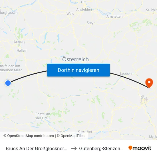 Bruck An Der Großglocknerstraße to Gutenberg-Stenzengreith map