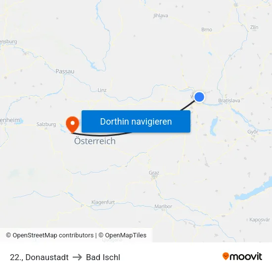 22., Donaustadt to Bad Ischl map
