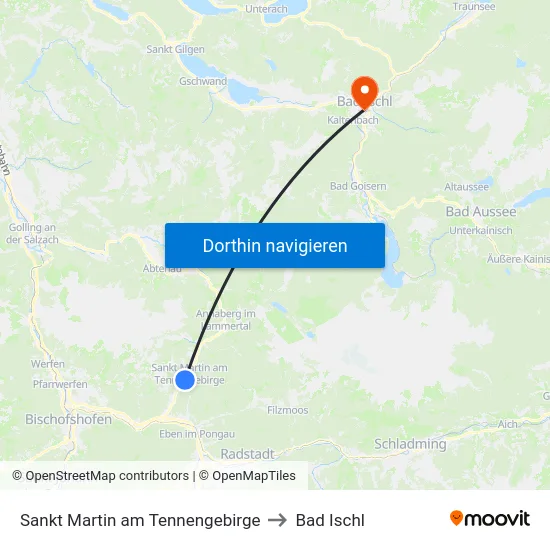 Sankt Martin am Tennengebirge to Bad Ischl map