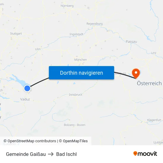 Gemeinde Gaißau to Bad Ischl map