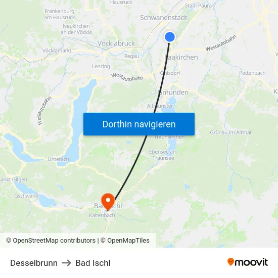 Desselbrunn to Bad Ischl map