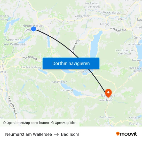 Neumarkt am Wallersee to Bad Ischl map
