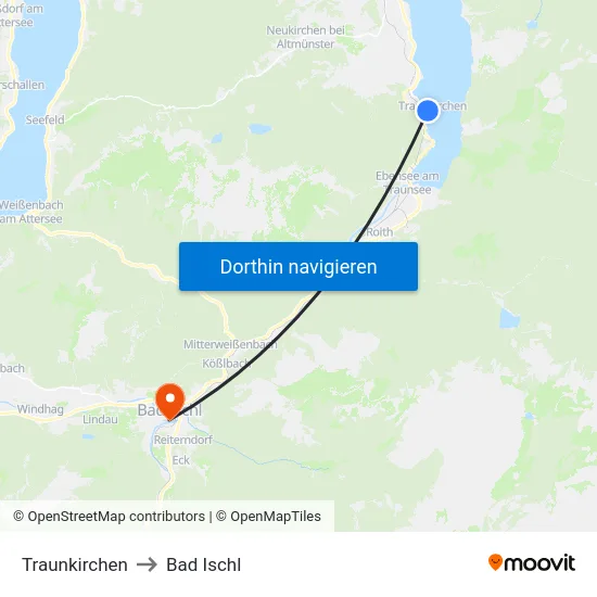 Traunkirchen to Bad Ischl map