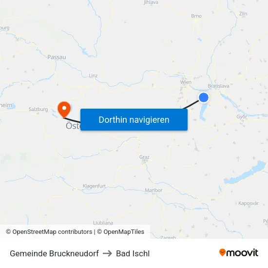 Gemeinde Bruckneudorf to Bad Ischl map