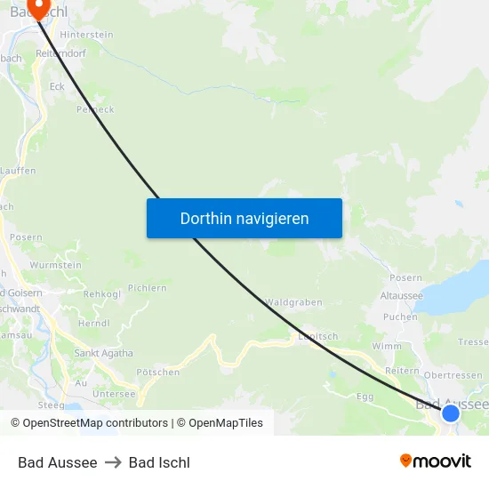 Bad Aussee to Bad Ischl map