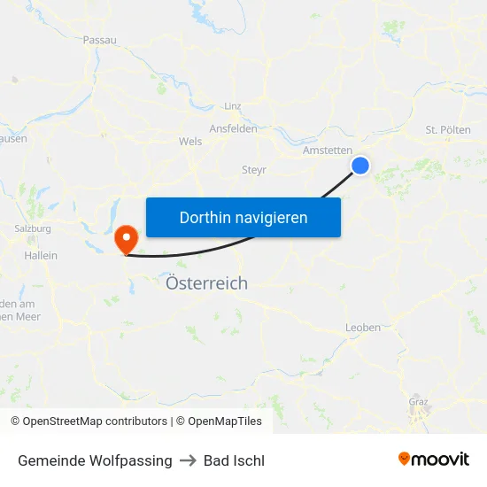 Gemeinde Wolfpassing to Bad Ischl map