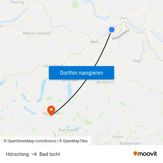 Hörsching to Bad Ischl map
