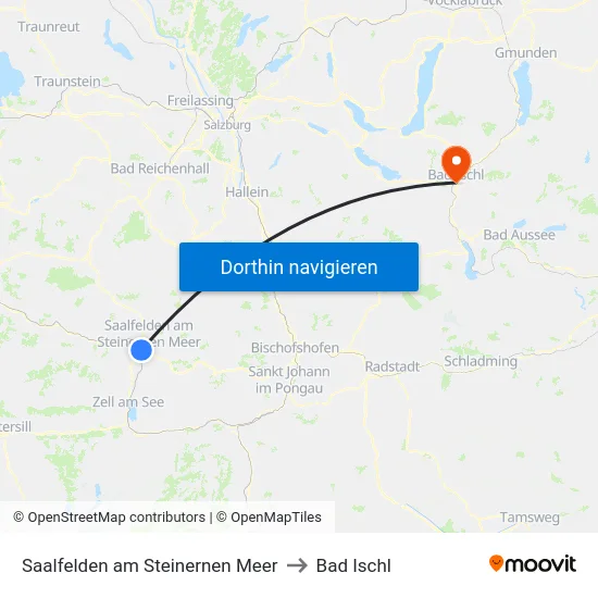 Saalfelden am Steinernen Meer to Bad Ischl map