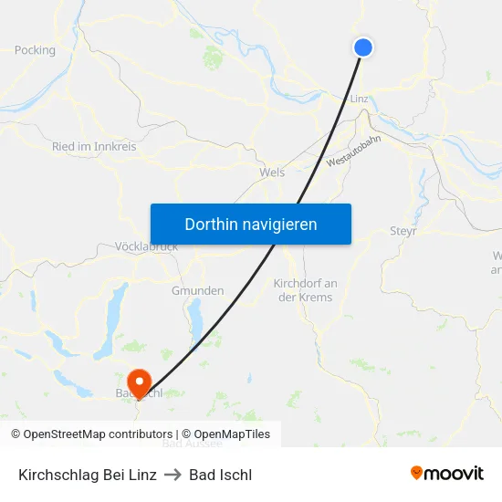 Kirchschlag Bei Linz to Bad Ischl map