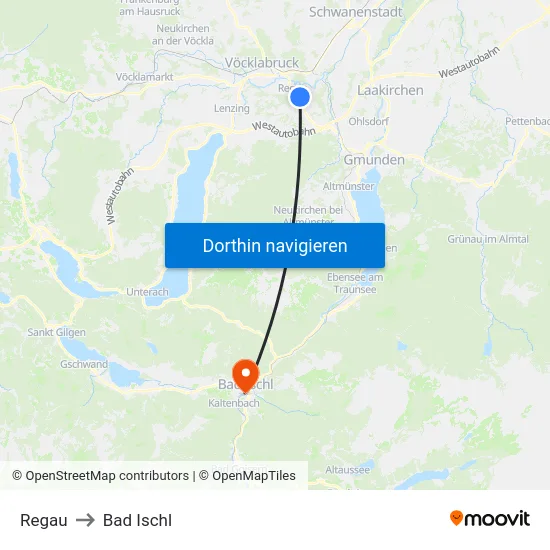 Regau to Bad Ischl map