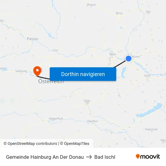 Gemeinde Hainburg An Der Donau to Bad Ischl map