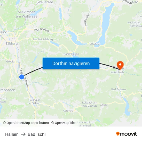 Hallein to Bad Ischl map