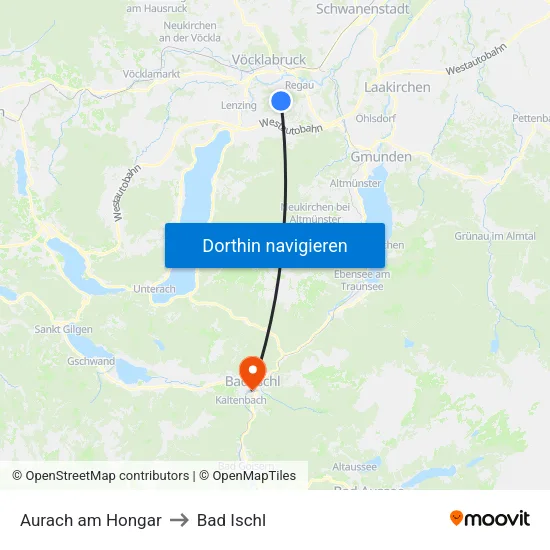 Aurach am Hongar to Bad Ischl map