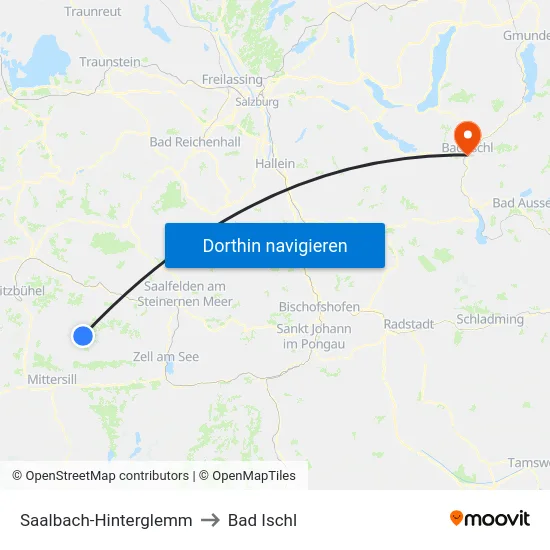 Saalbach-Hinterglemm to Bad Ischl map