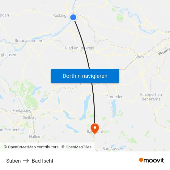 Suben to Bad Ischl map