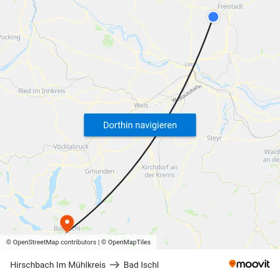 Hirschbach Im Mühlkreis to Bad Ischl map