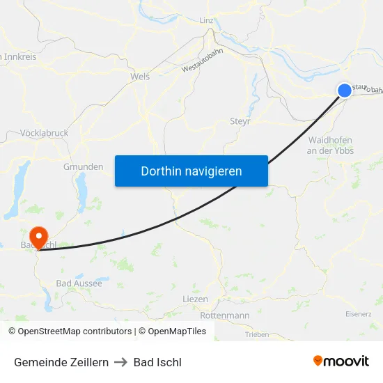 Gemeinde Zeillern to Bad Ischl map