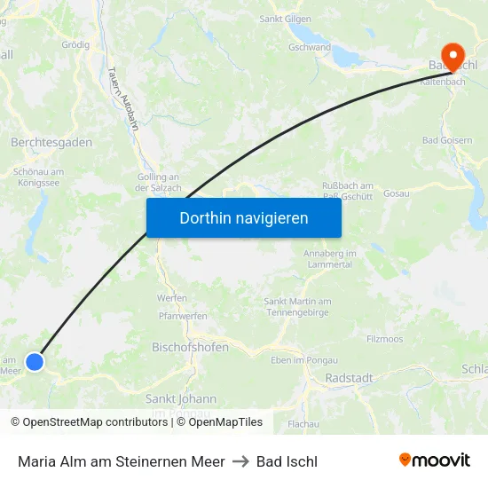 Maria Alm am Steinernen Meer to Bad Ischl map