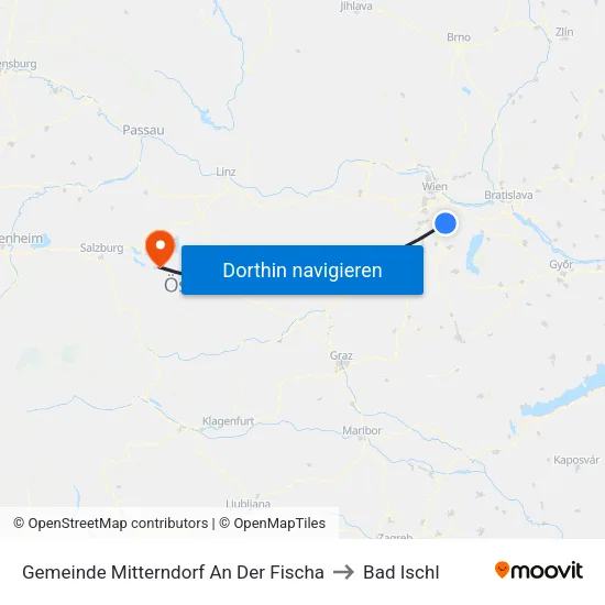 Gemeinde Mitterndorf An Der Fischa to Bad Ischl map