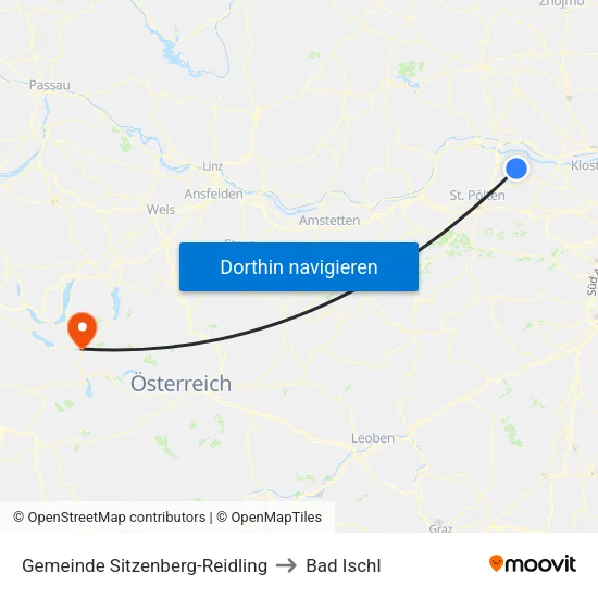 Gemeinde Sitzenberg-Reidling to Bad Ischl map