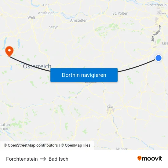 Forchtenstein to Bad Ischl map