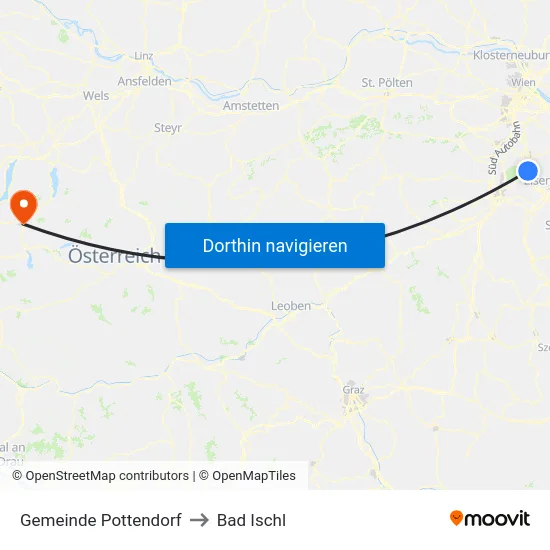 Gemeinde Pottendorf to Bad Ischl map