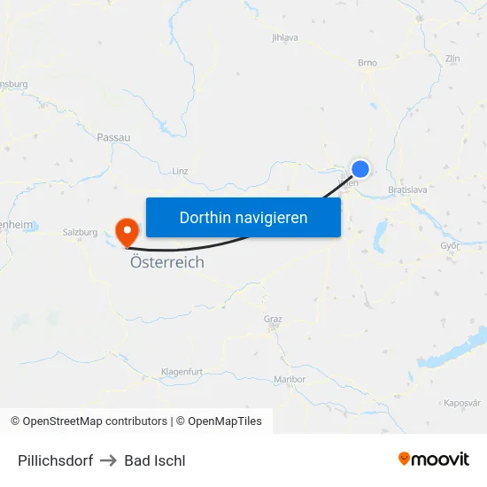 Pillichsdorf to Bad Ischl map