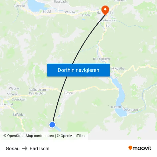 Gosau to Bad Ischl map