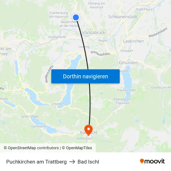 Puchkirchen am Trattberg to Bad Ischl map