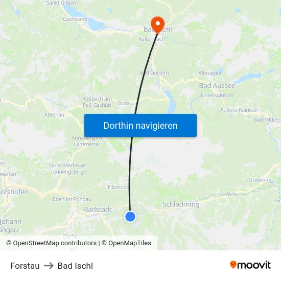 Forstau to Bad Ischl map