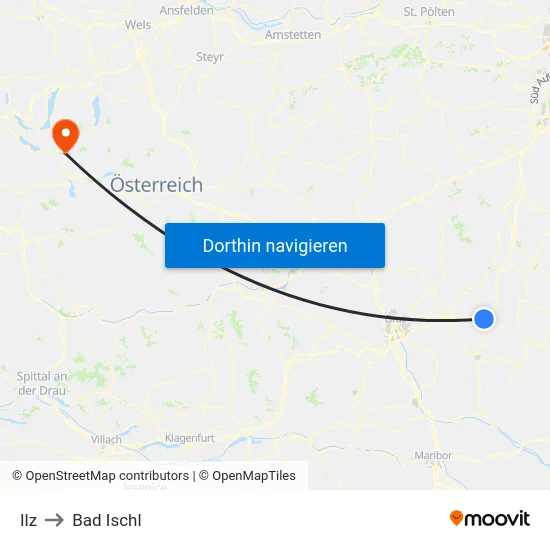 Ilz to Bad Ischl map