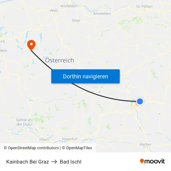 Kainbach Bei Graz to Bad Ischl map