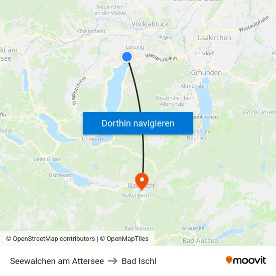 Seewalchen am Attersee to Bad Ischl map