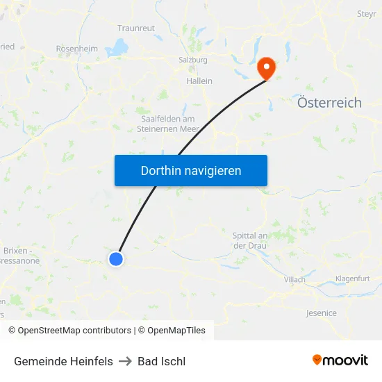 Gemeinde Heinfels to Bad Ischl map