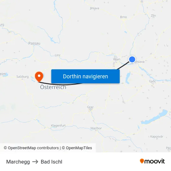 Marchegg to Bad Ischl map
