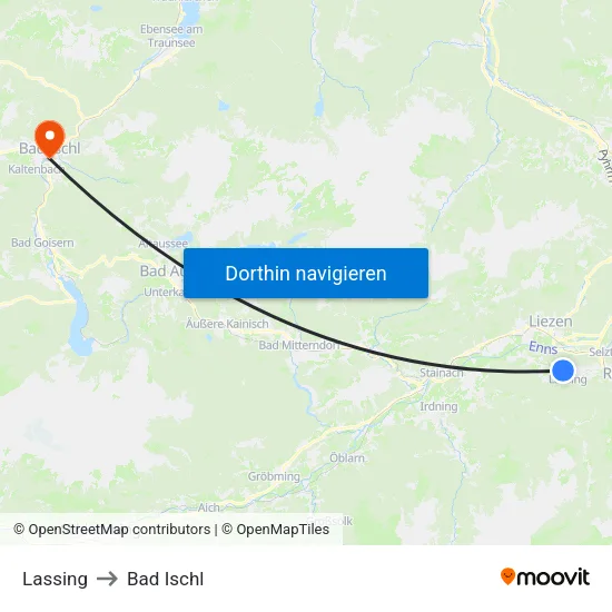 Lassing to Bad Ischl map