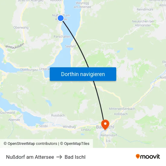 Nußdorf am Attersee to Bad Ischl map