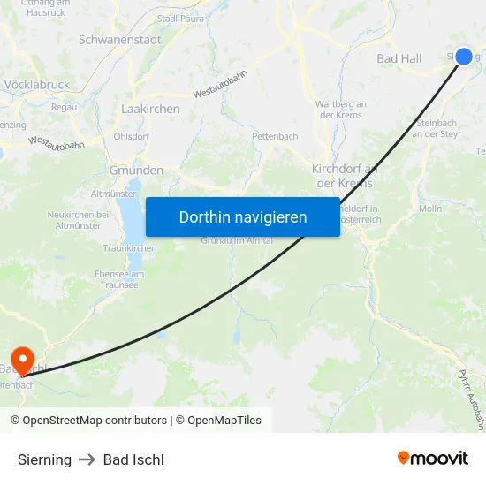 Sierning to Bad Ischl map