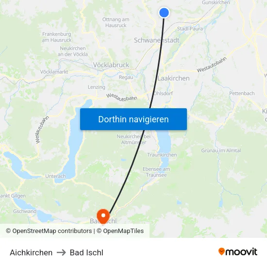 Aichkirchen to Bad Ischl map