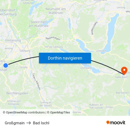 Großgmain to Bad Ischl map