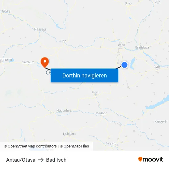 Antau/Otava to Bad Ischl map