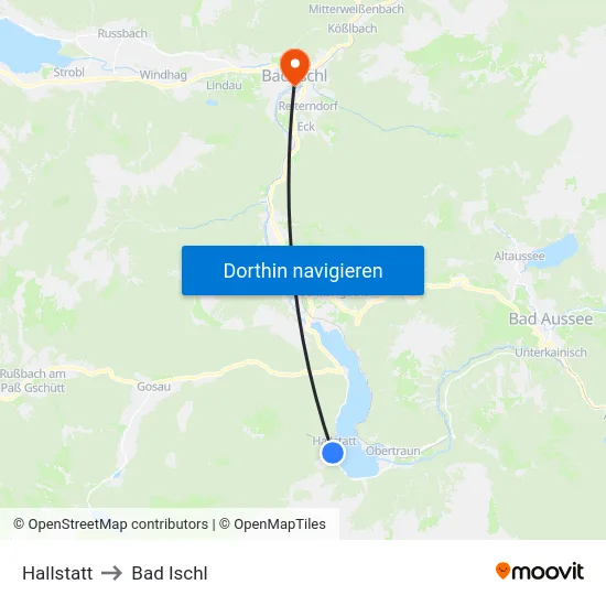 Hallstatt to Bad Ischl map