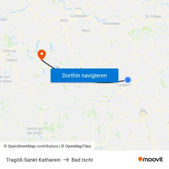 Tragöß-Sankt Katharein to Bad Ischl map