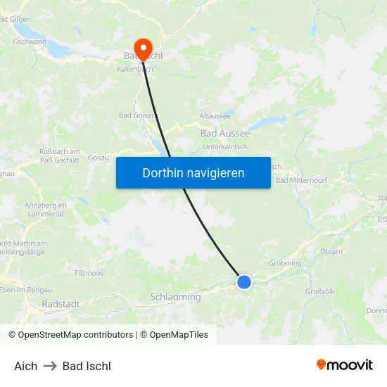 Aich to Bad Ischl map
