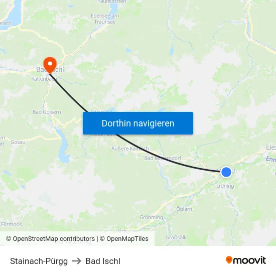 Stainach-Pürgg to Bad Ischl map